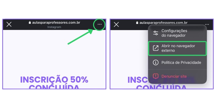 Instruções para abrir no navegador externo
