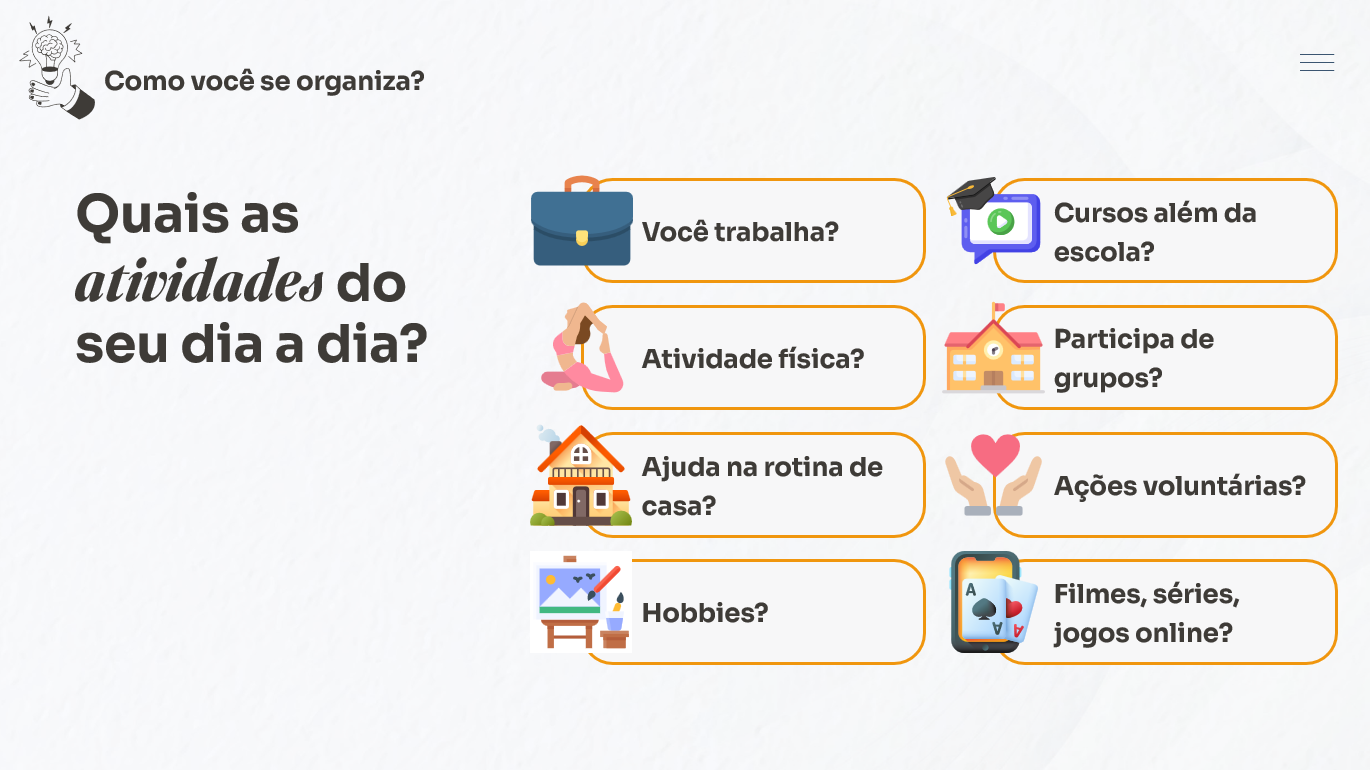 Slide de Projeto de Vida sobre as atividades do dia a dia