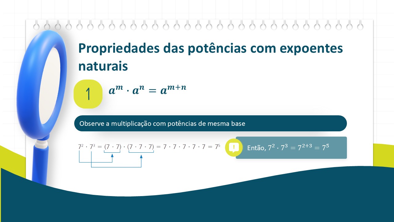 Slide de Matemática sobre propriedades das potências