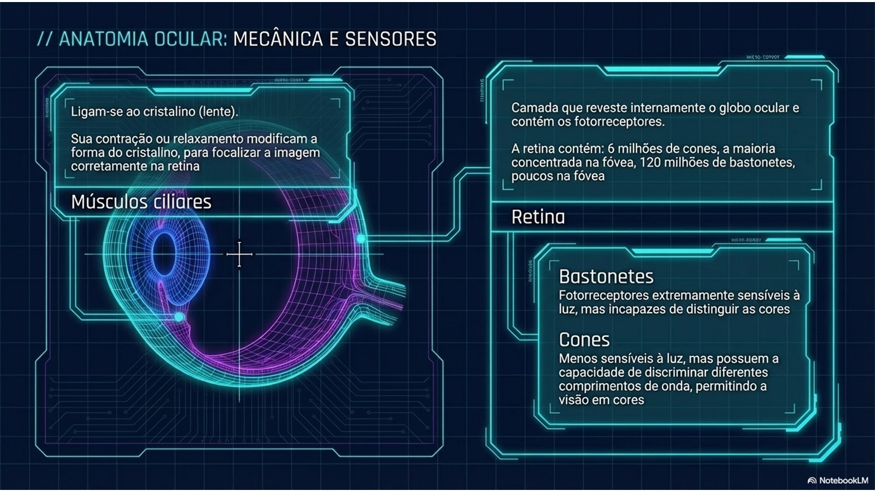 Slide de Física sobre óptica da visão e anatomia ocular