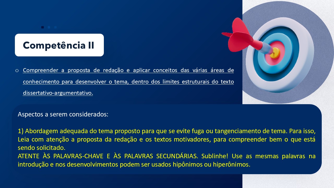 Slide de Redação sobre a Competência II do ENEM